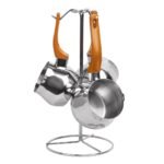 ZAZWA MARQUE LINES Set de 3 pots à lait Lines En INOX avec Support - DORE