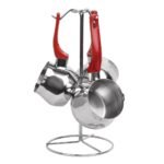 ZAZWA MARQUE LINES Set de 3 pots à lait Lines En INOX avec Support - ROUGE