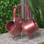 ZAZWA MARQUE LINES Set de 3 pots à lait Lines En Granite avec Support - ROUGE – Image 2