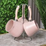 ZAZWA MARQUE LINES Set de 3 pots à lait Lines En Granite avec Support - Rose – Image 2