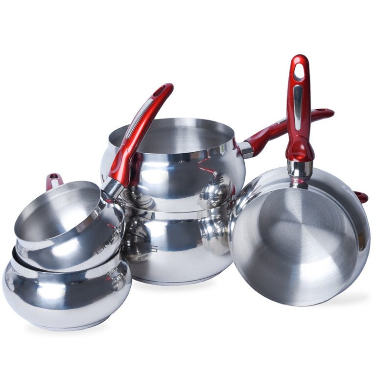Casseroles inox 18/10 - Ensemble de 5 Casseroles Inox 18/10 marque Lines rouge