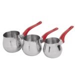 ZAZWA MARQUE LINES Set de 3 pots à lait Lines En INOX avec Support - ROUGE – Image 3