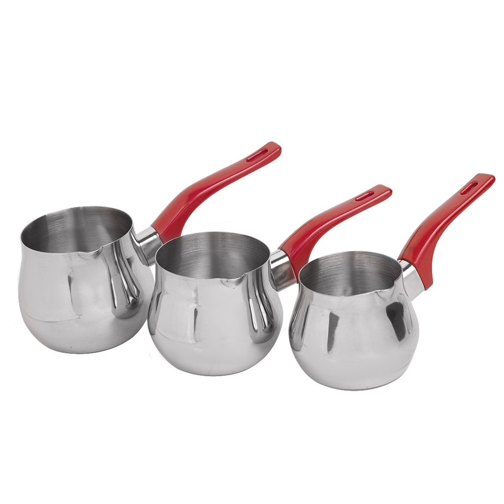 ZAZWA MARQUE LINES Set de 3 pots à lait Lines En INOX avec Support - ROUGE – Image 3