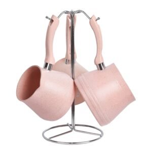 ZAZWA MARQUE LINES Set de 3 pots à lait Lines En Granite avec Support - Rose