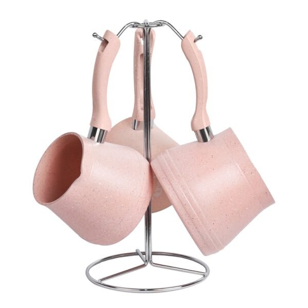 ZAZWA MARQUE LINES Set de 3 pots à lait Lines En Granite avec Support - Rose