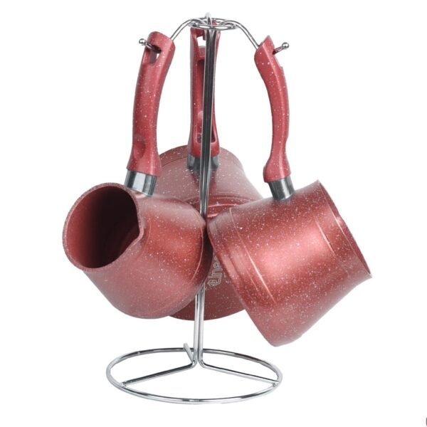 ZAZWA MARQUE LINES Set de 3 pots à lait Lines En Granite avec Support - ROUGE