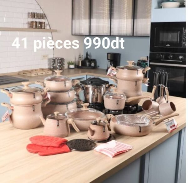 Batterie de cuisine 41 pièces granite Beige - MARQUE Lines