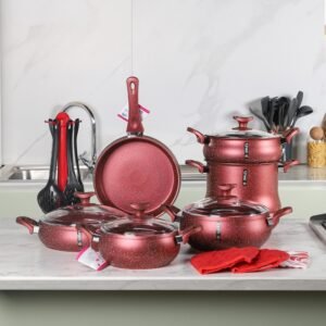 Batterie de Cuisine lines 19 Pièces Granite Rouge