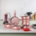 MARQUE Lines – Batterie de Cuisine 19 Pièces Granite Saumon