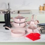 MARQUE Lines – Batterie de Cuisine 21 Pièces Granite Saumon