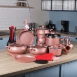 MARQUE Lines – Batterie de Cuisine 28 Pièces Granite Saumon