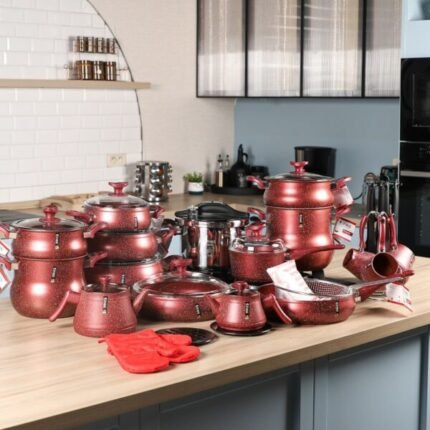 Batterie de cuisine 41 pièces granite Rouge - MARQUE Lines