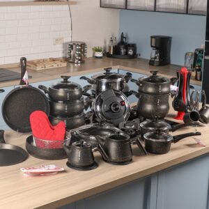 MARQUE Lines – Batterie de Cuisine 43 Pièces Granite Noir