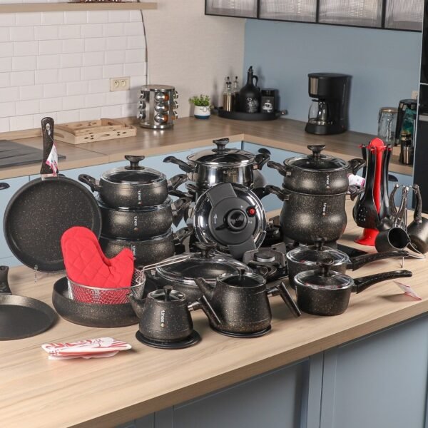 MARQUE Lines – Batterie de Cuisine 43 Pièces Granite Noir