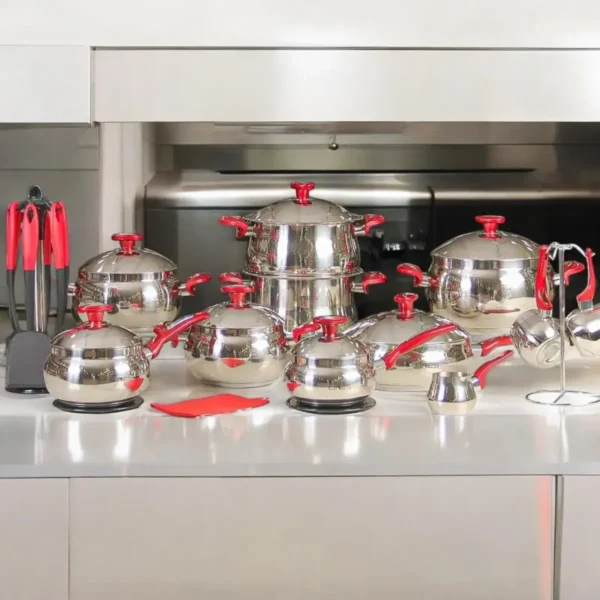 Batterie De Cuisine 32 Pièces Inox MARQUE Lines ROUGE