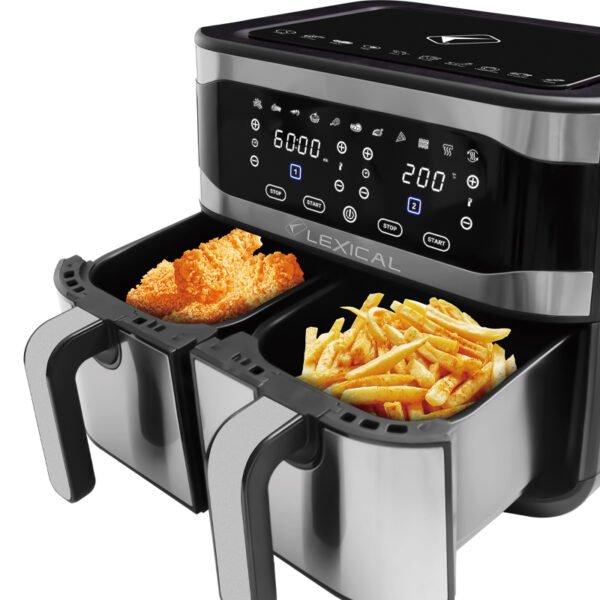 Friteuse à air Lexical LAF-3081 – 9L - 2100W - Double Bacs - Écran Tactile - Inox