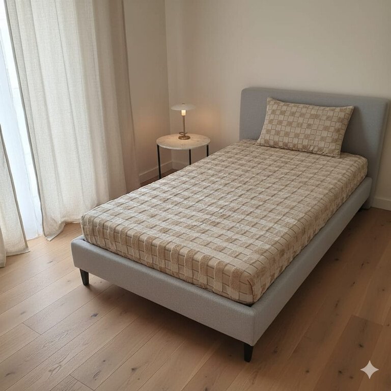 Drap housse beige - DRAP HOUSSE AVEC COUSSIN MARQUE ABM 1 place 160*230 BEIGE - motif carreaux
