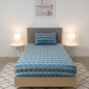 DRAP HOUSSE AVEC COUSSIN MARQUE ABM 1 place 160*230 BLEU CIEL