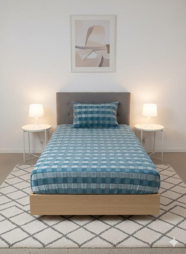 DRAP HOUSSE AVEC COUSSIN MARQUE ABM 1 place 160*230 BLEU CIEL