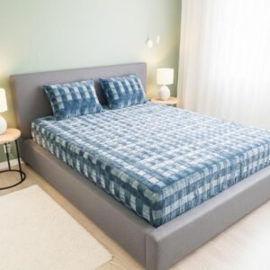DRAP HOUSSE AVEC COUSSIN MARQUE ABM 2 places 220*240 BLEU CIEL