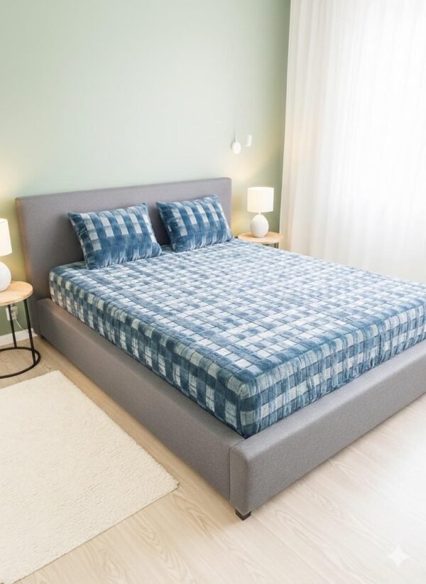 DRAP HOUSSE AVEC COUSSIN MARQUE ABM 2 places 220*240 BLEU CIEL