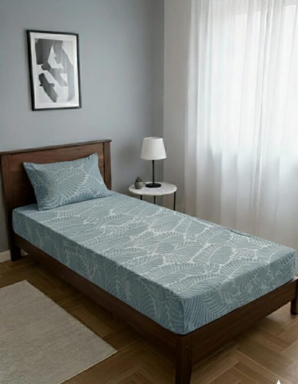 DRAP HOUSSE AVEC COUSSIN MARQUE ABM 1 place 160*230 BLEU CIEL