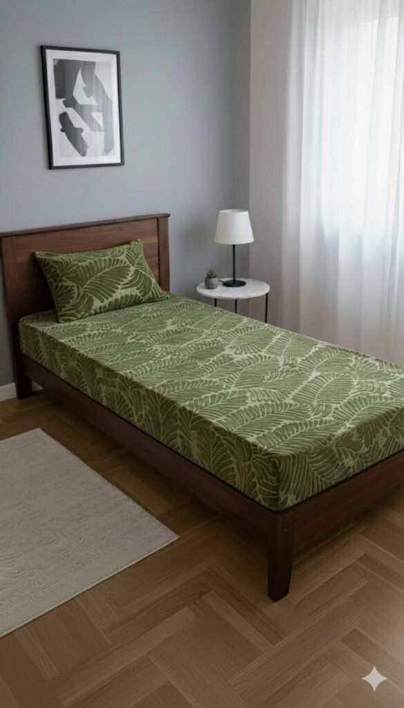 Drap housse place - DRAP HOUSSE AVEC COUSSIN MARQUE ABM 1 place 160*230 VERT D'EAU