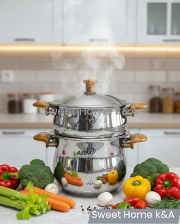 Couscoussier marque ABM Inox 18/10 5022 - 3 Pièces – 8 Litres - Ø22 cm - MIEL