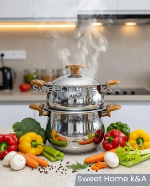 Couscoussier marque ABM Inox 18/10 5020 - 3 Pièces – 6 Litres - Ø20 cm - MIEL