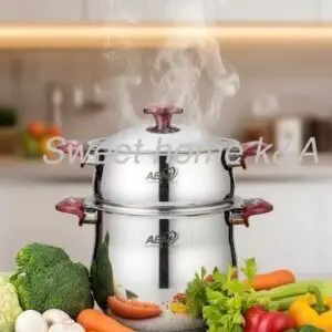 Couscoussier marque ABM Inox 18/10 5022 - 3 Pièces – 8 Litres - Ø22 cm - Rouge