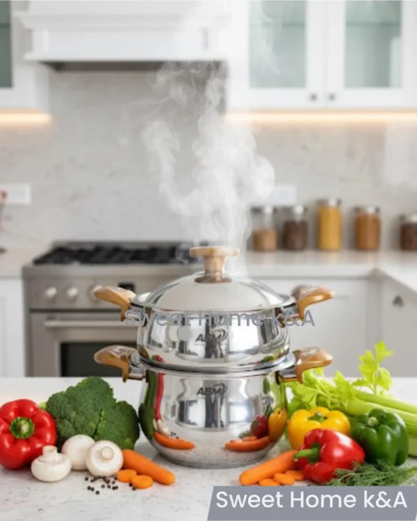 Couscoussier marque ABM Inox 18/10 5018 - 3 Pièces – 4 Litres - Ø18 cm - MIEL