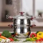 Couscoussier marque ABM Inox 18/10 5018 - 3 Pièces – 4 Litres - Ø18 cm - Rouge