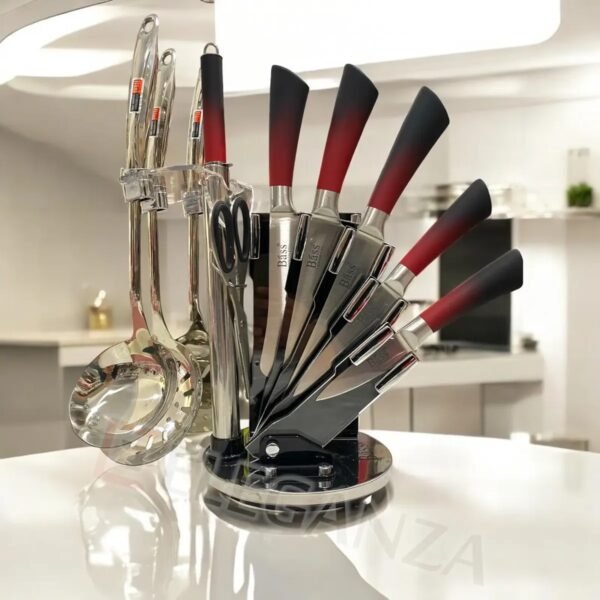 Set de couteaux 11 pièces en acier inoxydable 18/10 de la marque Bass - Rouge