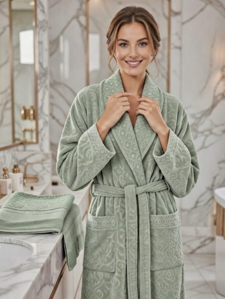 Cape bain deux jacquard - Cape de bain avec deux serviettes marque ABM JACQUARD 100% coton