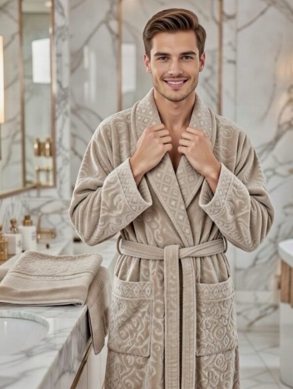 Cape de bain avec deux serviettes marque ABM JACQUARD 100% coton haute qualité