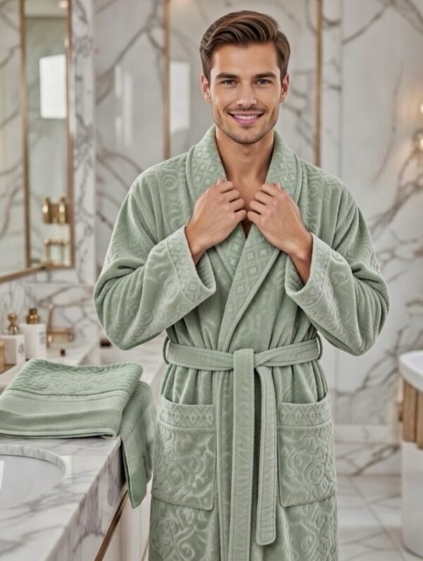 Cape de bain avec deux serviettes marque ABM JACQUARD 100% coton haute qualité