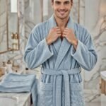 Cape de bain avec deux serviettes marque ABM JACQUARD 100% coton haute qualité