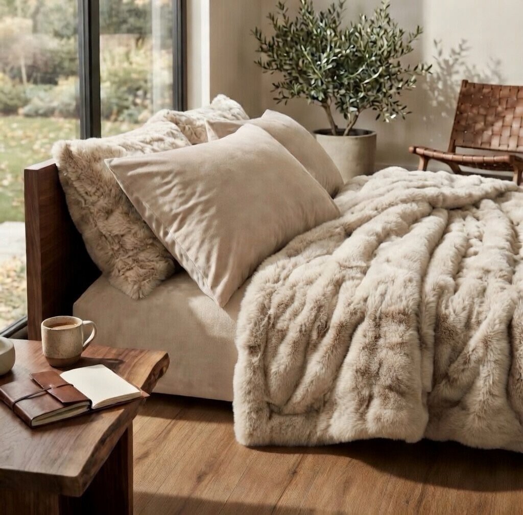 img_1970 Pack Couvre lit 6pcs 2 place marque ABM - fourrure et velours king size – Image 1