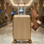 valise moyen model ( 65×42×29cm) incassable marque ABM roues démontable – beige gold