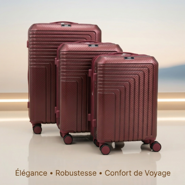 Série de 3 valises incassables marque ABM roues démontable – rouge bordeaux