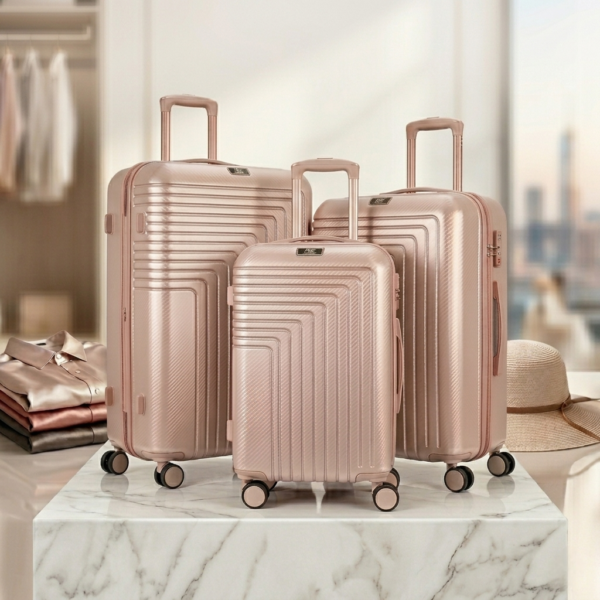 Série de 3 valises incassables marque ABM roues démontable – rose gold