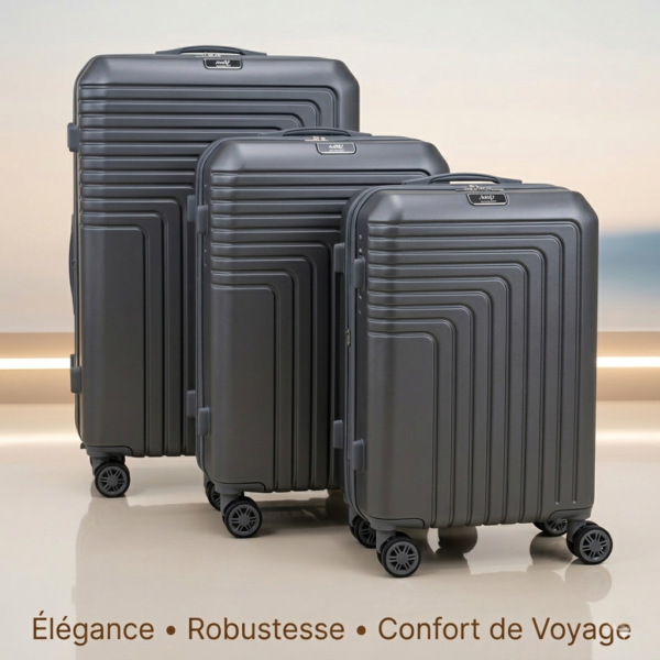 Série de 3 valises incassables marque ABM roues démontable – gris charbon