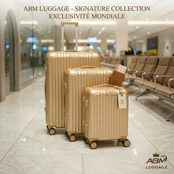 Série de 3 valises incassables marque ABM roues démontable –  beige gold