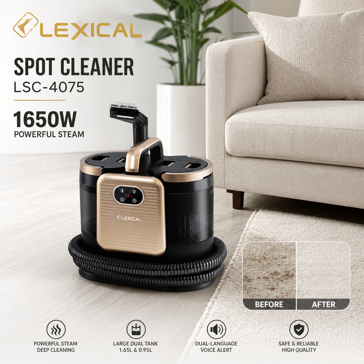 lexical_spot_cleaner_ad Nettoyeur des taches professionnelles marque lexical LSC-4075 1650 W – Image 1