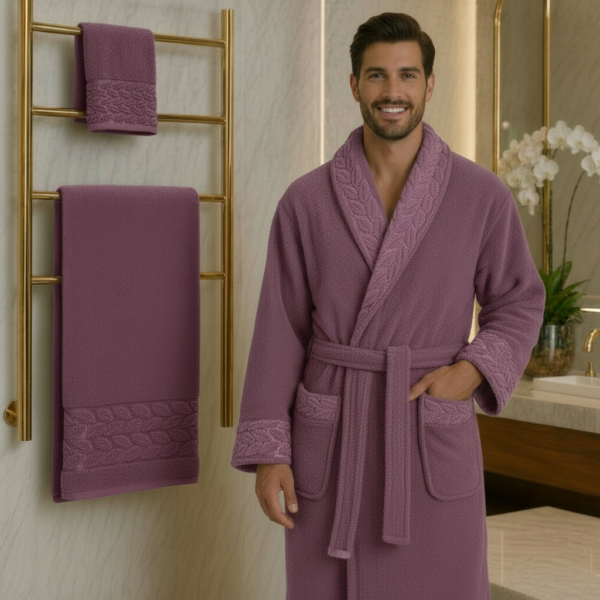 cap de bain single marque ABM avec 2 serviette (90/50 – 150/100) - violet