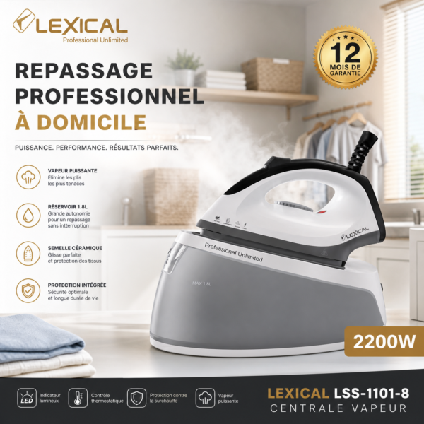 Fer à repasser et Vapeur professionnel marque Lexical LSS-1101-8
