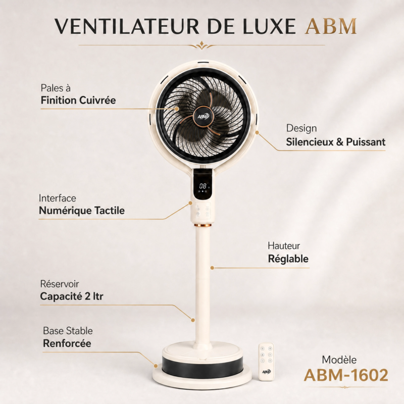 Ventilateur brumisateur télécommande - Ventilateur brumisateur marque ABM-1602 – 10 Pouces avec Télécommande