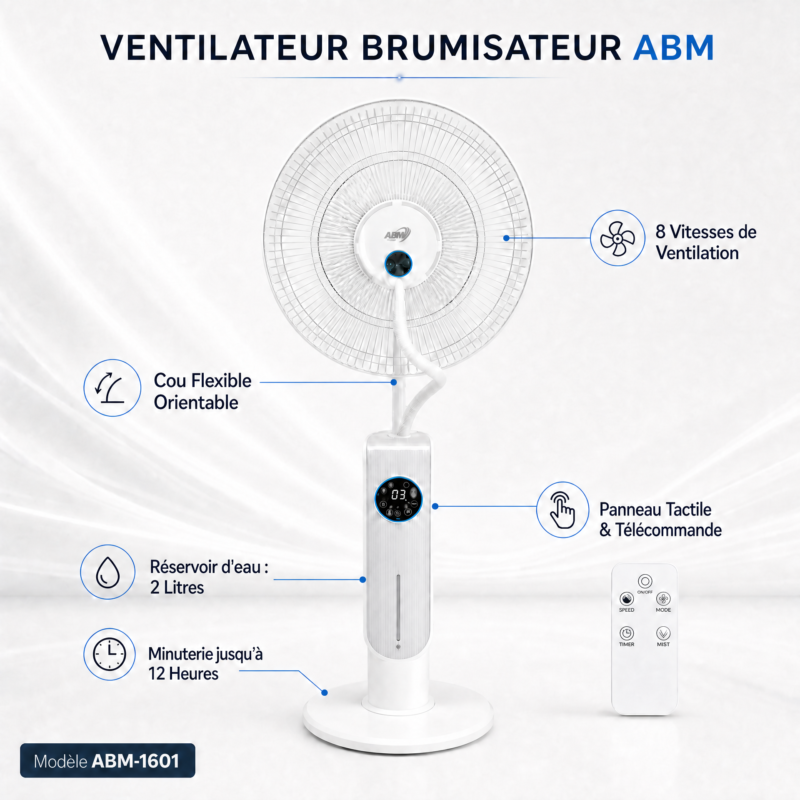 Ventilateur brumisateur 16 pouces - Ventilateur Brumisateur marque ABM-1601 - 16 pouces