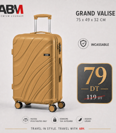 Grande valise vagues ABM 75 cm beige