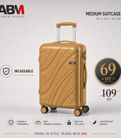 Valise moyenne vagues ABM 65 cm beige